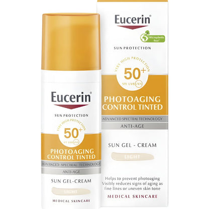 Eucerin Photoaging Control Tinted Sun Gel-Cream packaging on a white background