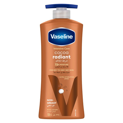 Vaseline Cocoa Radiant body lotion bottle on a white background