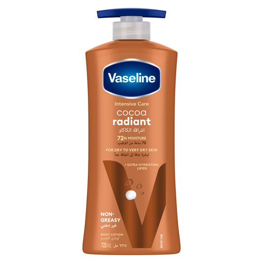 Vaseline Cocoa Radiant body lotion bottle on a white background